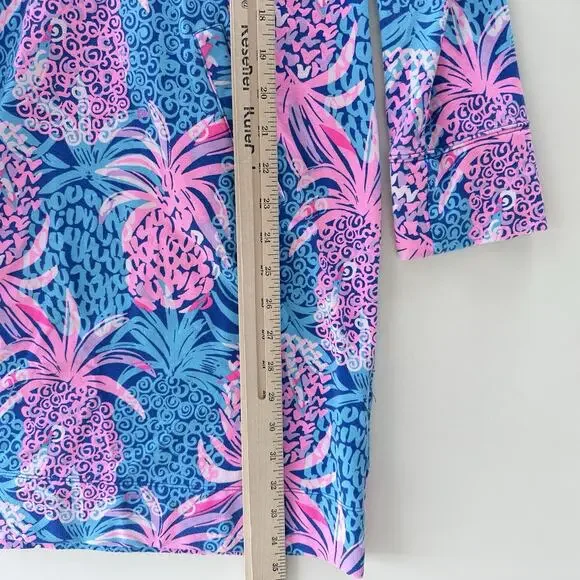 Lilly Pulitzer Skipper Popover Dress Large Blue Pink Pineapple Tropical Resort - Picture 12 of 12